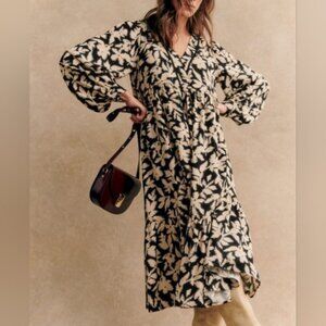 Sezane Hyacinthe Dress Size 42 Fits Large V Neck Shirt Dress Midi